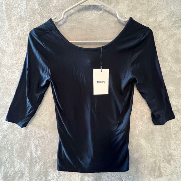 THEORY Size‎ Small Half Sleeve Deep Blue Scoop Neck Jersey T-Shirt NWT MSRP $95 - Picture 1 of 7